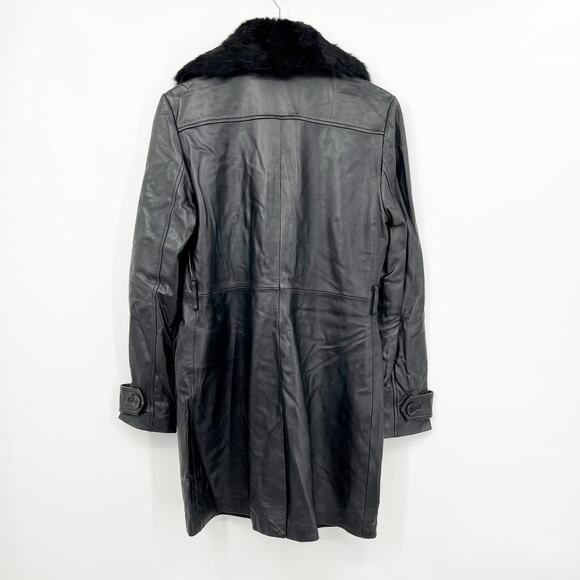 bebe Vintage Leather Jacket Removable Rabbit Fur Collar Black Size Large - Picture 4 of 9